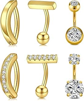 Belly Rings - Short Bar Belly Button Rings in Surgical Steel with Opal Stones - 6mm & 10mm