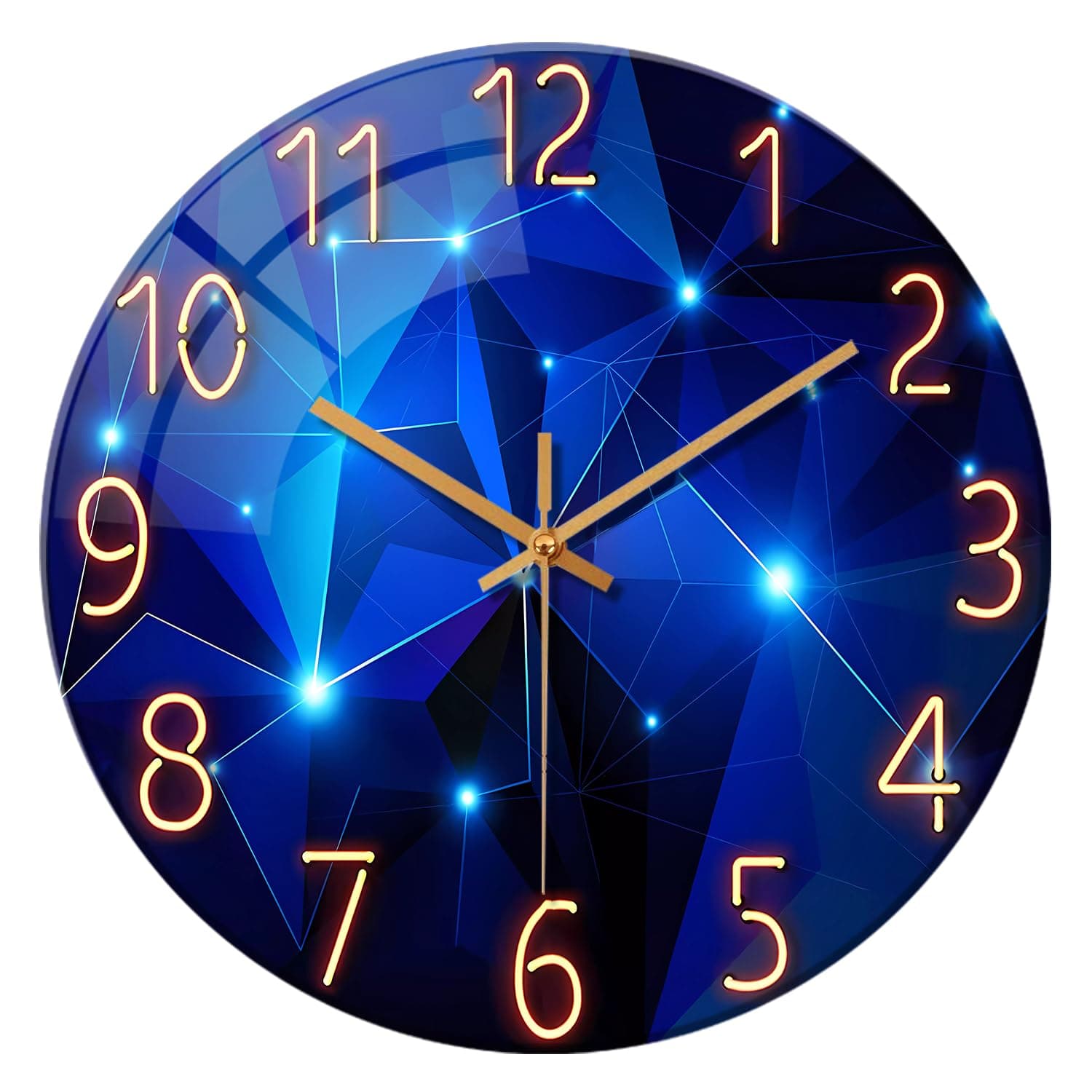 Blue Wall Clock for Living Room Decor Kitchen Wall Clocks Battery Operated 12 Inch Round Glass Decorative Wall Clock Non Ticking