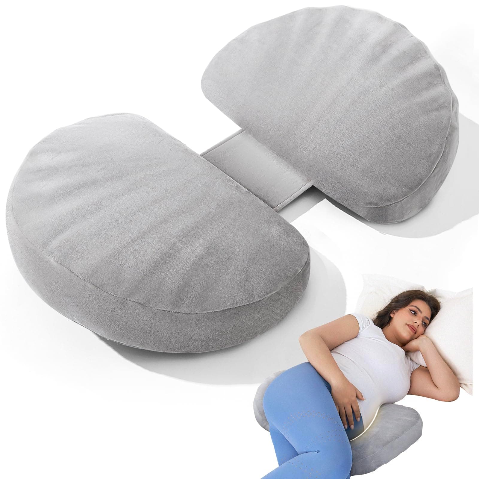 Pregnancy Pillow for Sleeping Memory Foam Pillow for Side Sleeper, Maternity Pillow Support for Back, Belly, HIPS for Pregnant Women, Portable and Adjustable Travel Wedge Velvet Grey