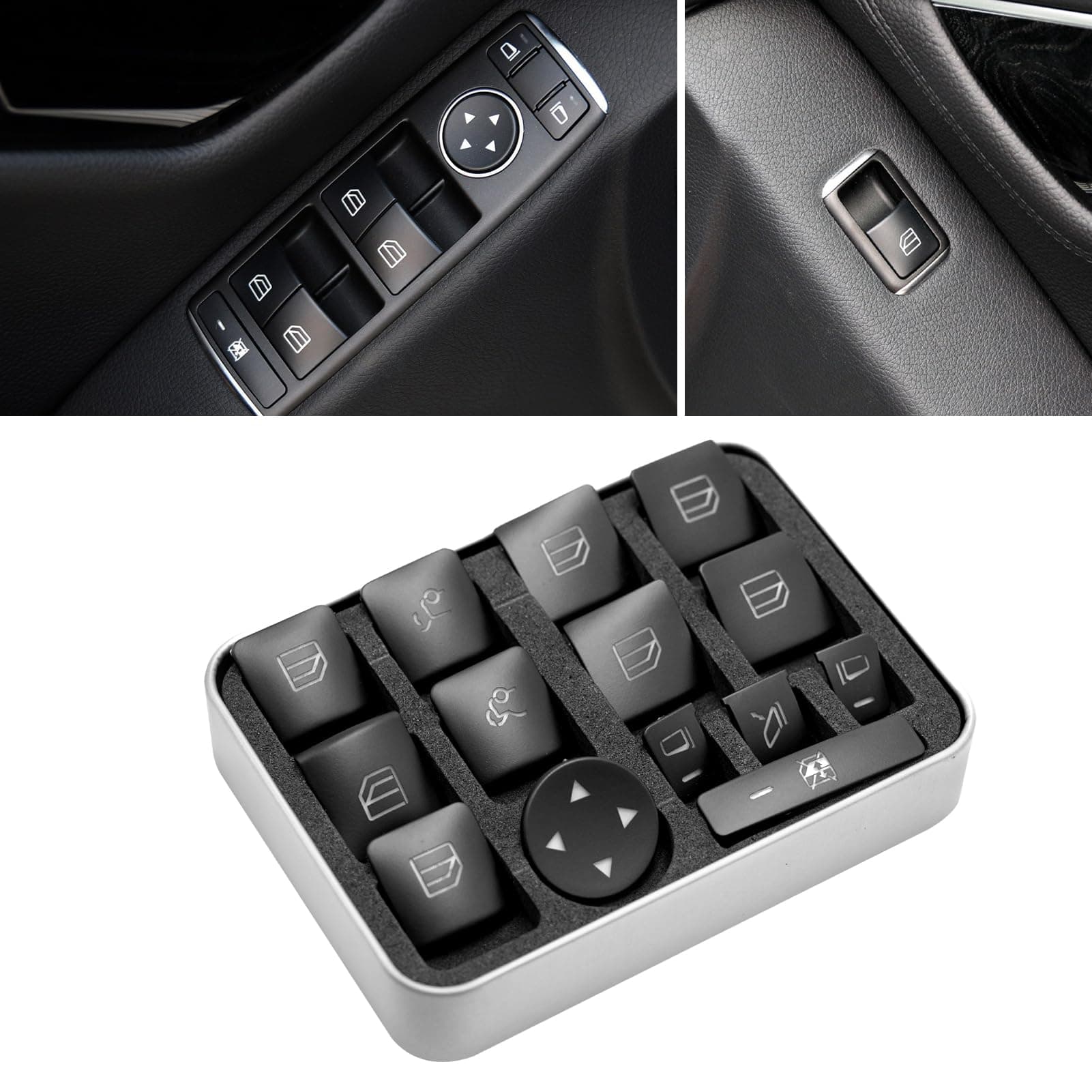 Moonlinks Inner Door Power Window Switch Button Covers Trim Sticker Replacement Compatible with Mercedes Benz A B C E G GLA CLA GLK GL ML GLE Class W204 W212 W246 W166 X166 X204 Tesla Modle X S 14 PCS