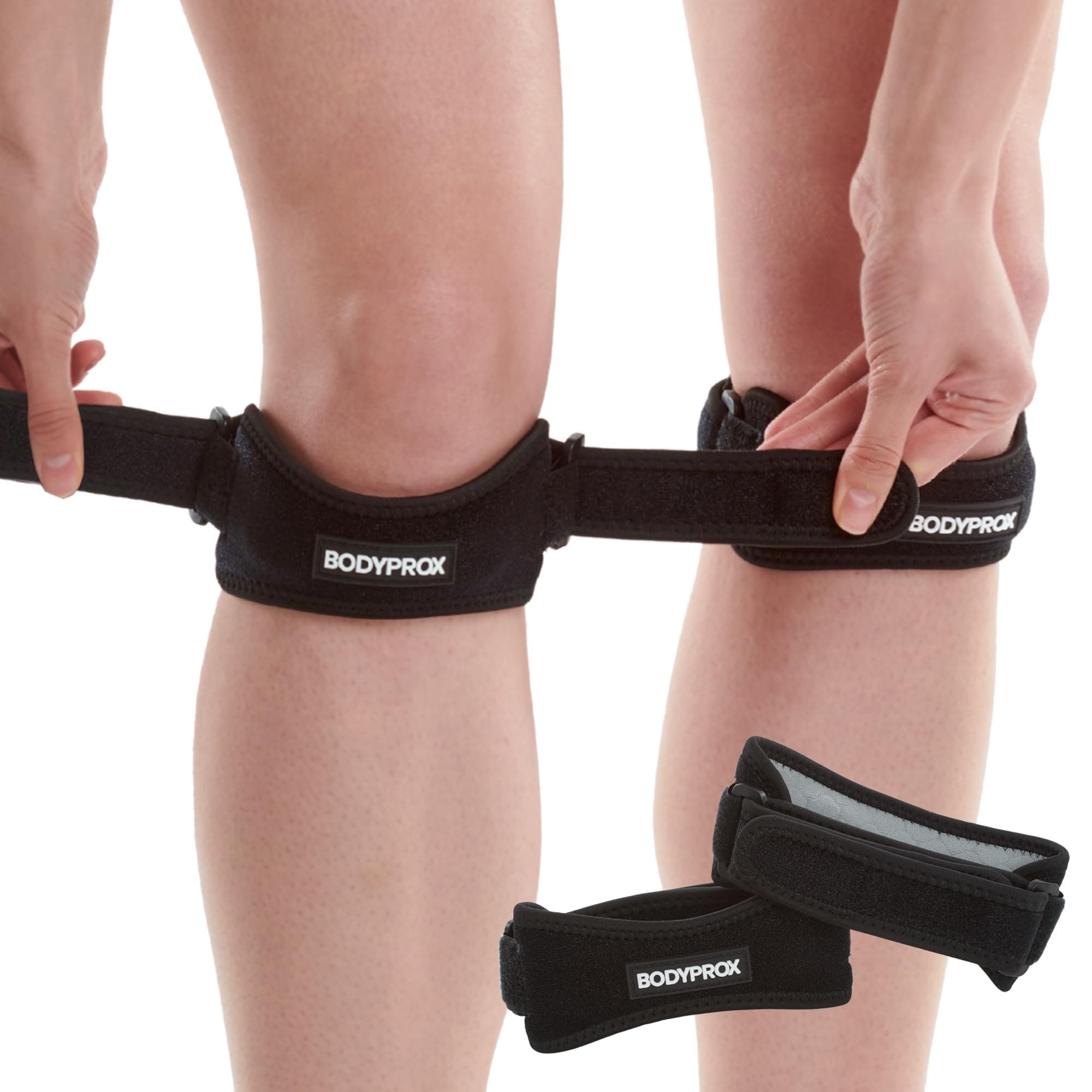 Bodyprox Patella Tendon Knee Strap 2 Pack, Knee Pain Relief Support Brace For Hiking, Soccer, Basketball, Running, Jumpers Knee, Tennis, Tendonitis, Volleyball & Squats