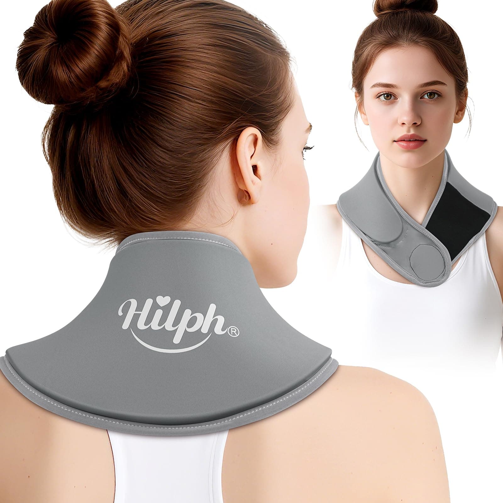 Hilph Neck Ice Pack Wrap Gel, Cooling Ice Wrap for Cervical Neck Pain Relief, Flexible Cold Compress Pack for Injuries Reusable, Surgery Recovery, Hot Flashes, Tonsillectomy, Thyroidectomy, Grey