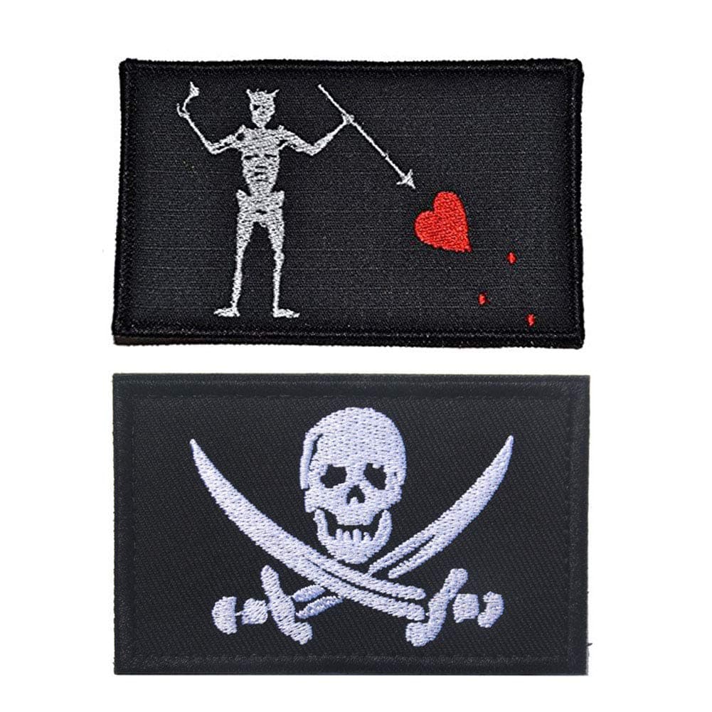 SOUTHYU 2 Pack Pirate Patch Jolly Roger Black Beard Edward Embroidered Military Morale Patches Hook & Loop Decorative Badge for Hat Backpack Bag Jacket