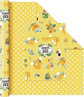 WERNNSAI Bee Wrapping Paper Jumbo Roll - 1 Roll 17”x 33 ft Honey Bee Gift Wrapping Paper Honeycomb Packing Paper for Kids Birthday Party Decoration Favor Supply, Polka Dot Reversible Yellow