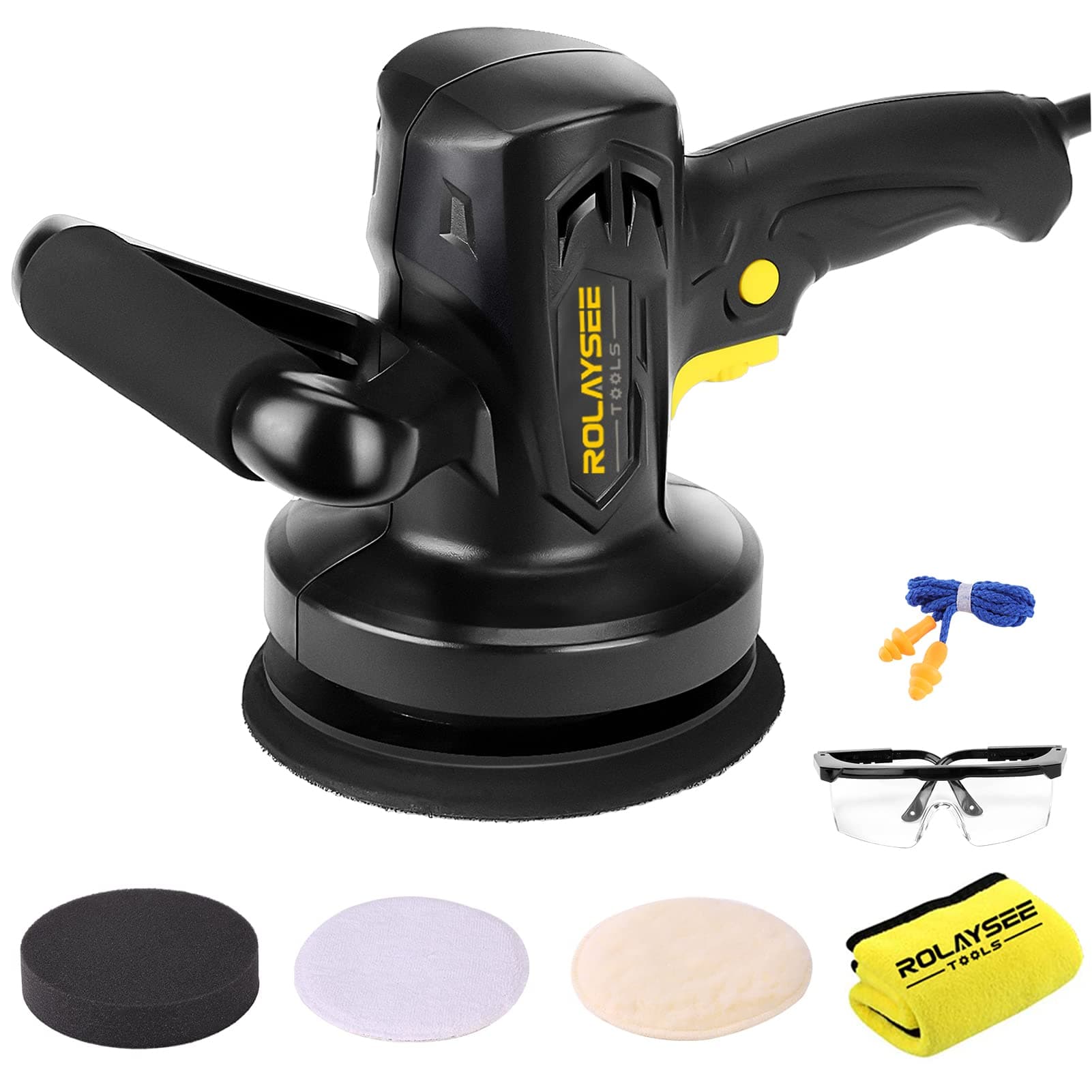 ROLAYSEE TOOLS 6-Inch Random Orbital Waxer Polisher, Variable Speed Buffer Machine Kit with 3 Buffing and Polishing Bonnets, Electric Buffer Polisher for Car Detailing and Waxing,