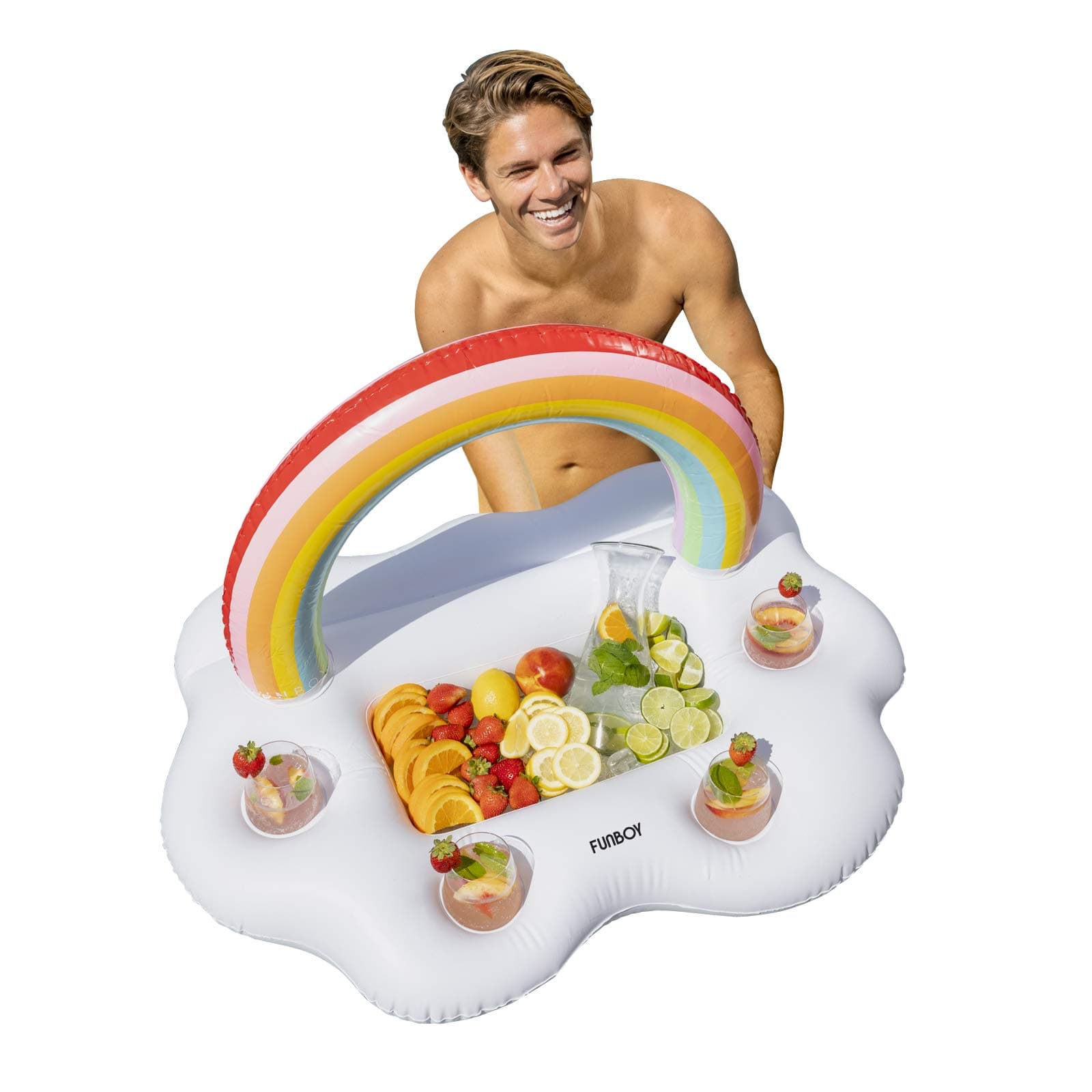 FUNBOYGiant Inflatable Rainbow Cloud Drink Holder, Luxury Floating Bar Accessory for Pool Parties and Entertainment, Floating Drink Holder