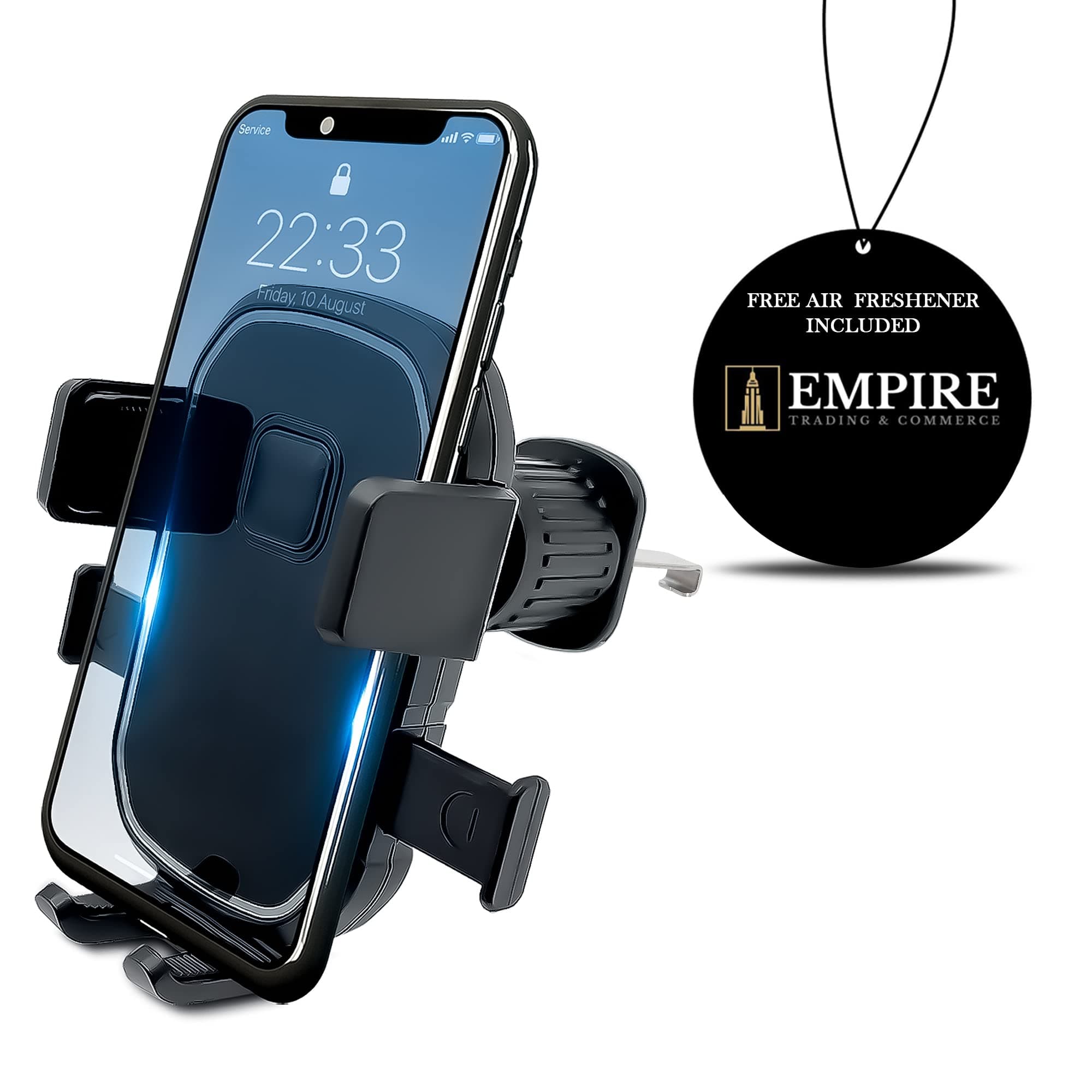 Multi-Functional Car Phone Mount, Empire Universal Air Vent Holder with Built-In Air Freshener, 360-Degree Rotating Cradle, Secure Anti-Slip Grip for All Smartphones