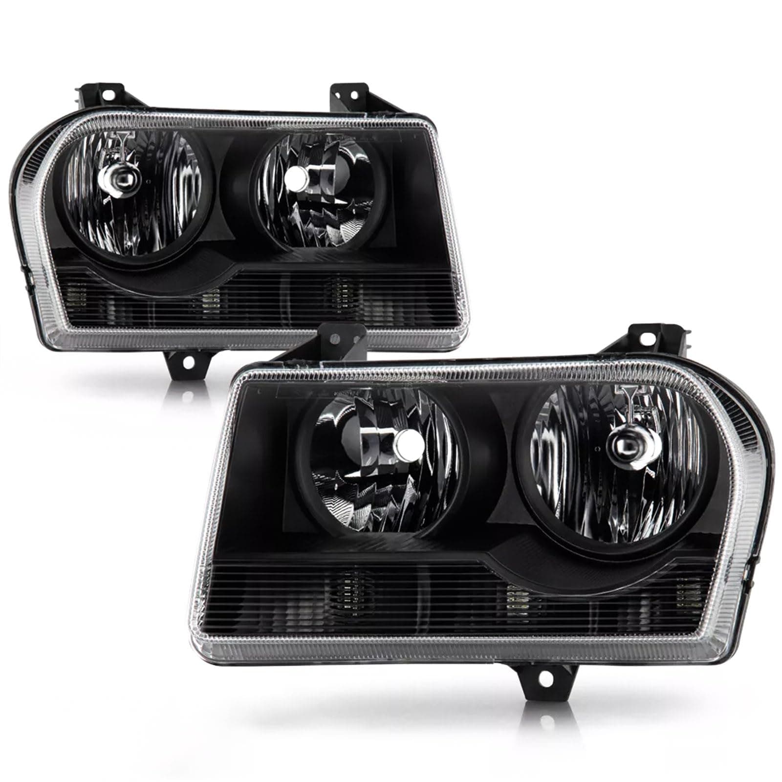 APSVE Headlights Assembly 2005 2006 2007 2008 2009 2010 Compatible with Chrysler 300 Halogen Factory Style Headlight Head Lights Lamps Replacement Driver Passenger Side,Black