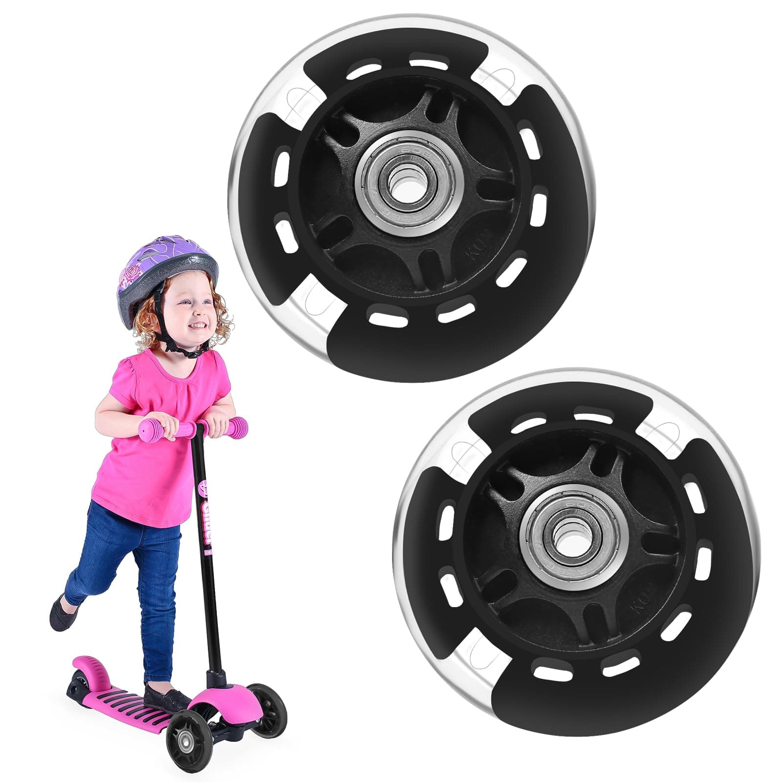 PZJFH 2 Pcs Scooter Replacement Wheels 80mm Flash Wheel Mini Or Maxi Durable Scooter Flashing Lights Back Rear Abec-7 Scooter Accessories Mute Scooter Skate Wheels Flashing Roller Outdoor Gift