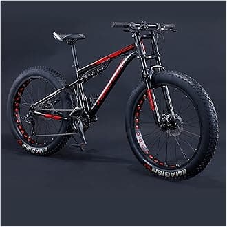 Mountain Bikes Men 26 Inch Adult Fat Tyre Mountain Bike with Full Suspension, High-carbon Steel Large Frame Dual Disc Brake Giant Bicycle,Black Spoke,27 Speed