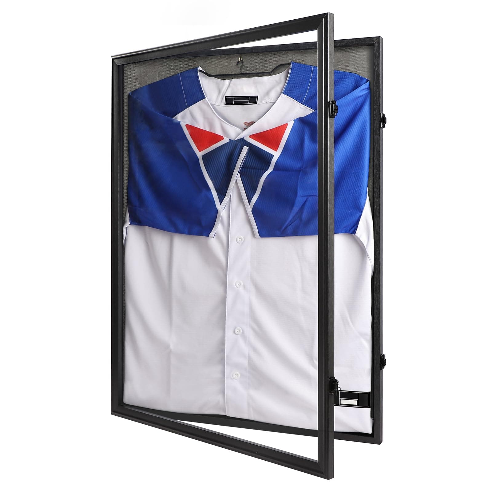 IHEIPYE Jersey Frame Display Case Black Lock,Large Shadow Box Lockable with UV Protection Acrylic Linen Lining and Hangers for Baseball Basketball Football Soccer Hockey 2XL Sport Jersey Shirt