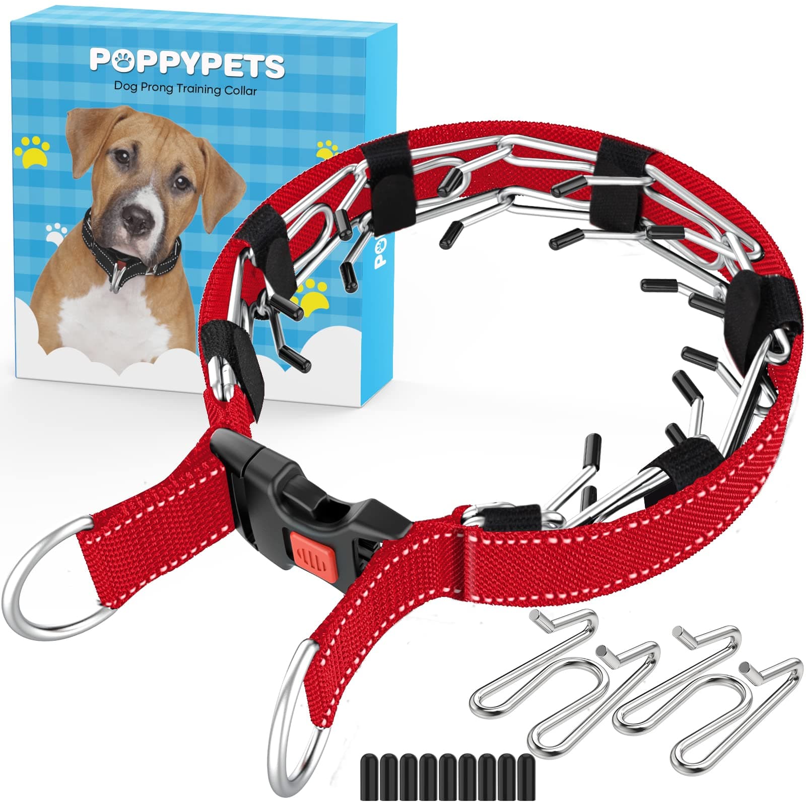 POPPYPETS Dog Prong Training Collar, Red, S