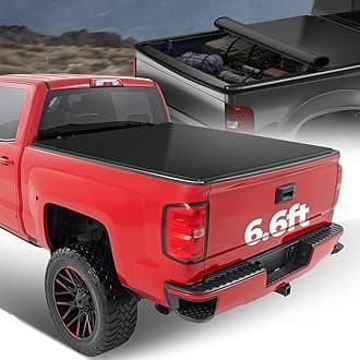 Auto Dynasty Soft Roll-up Truck Bed Tonneau Cover Compatible with 2014-2025 Chevy Silverado GMC Sierra 1500 1500LD 2500HD 3500HD 6.6Ft Bed, Matte Black Soft Vinyl Top