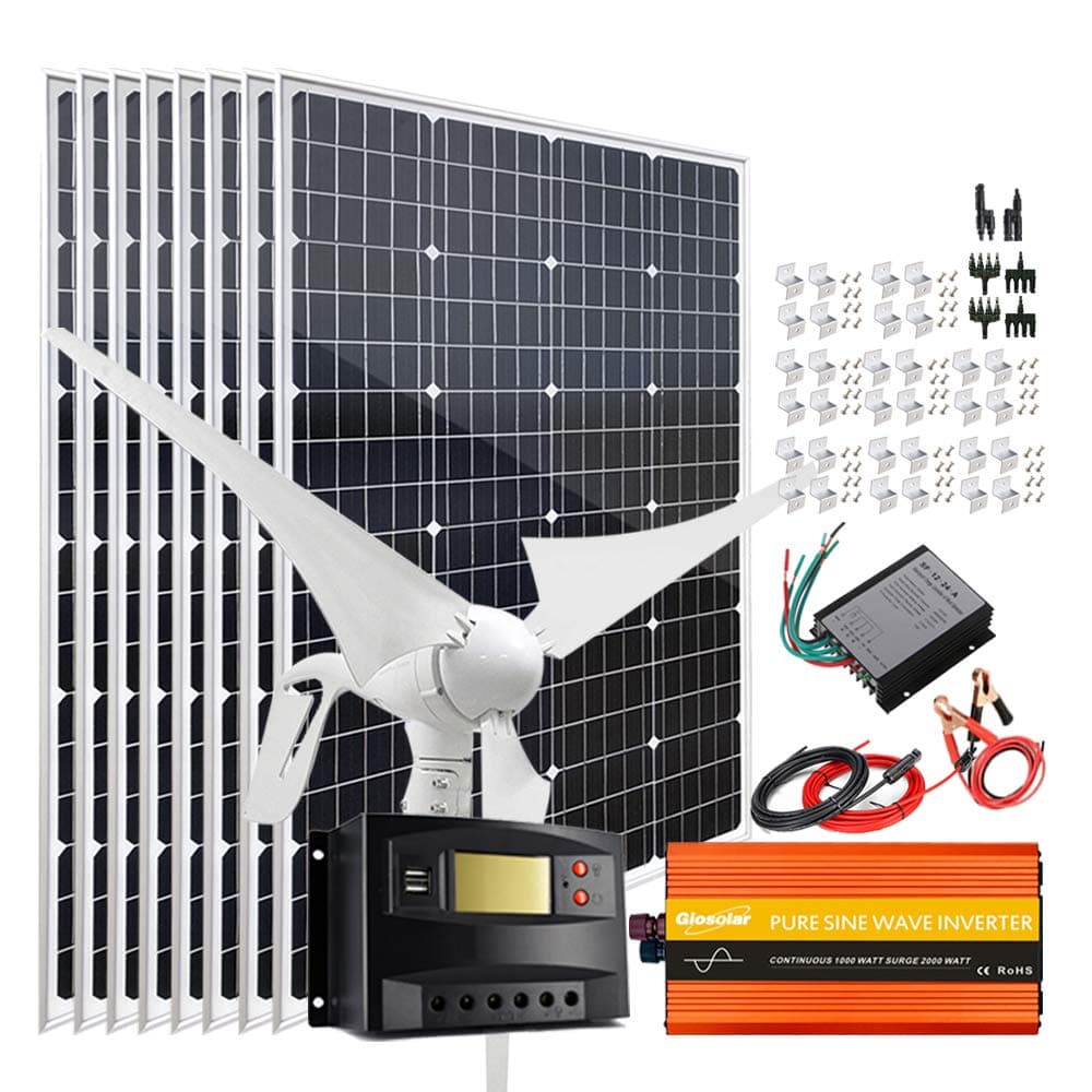 Solar Panel Kit,1200W Solar Wind House Kit : 8X 100W Solar Panel + 400W Wind Turbine Generator + Charge Controller + Brackets + Cables +