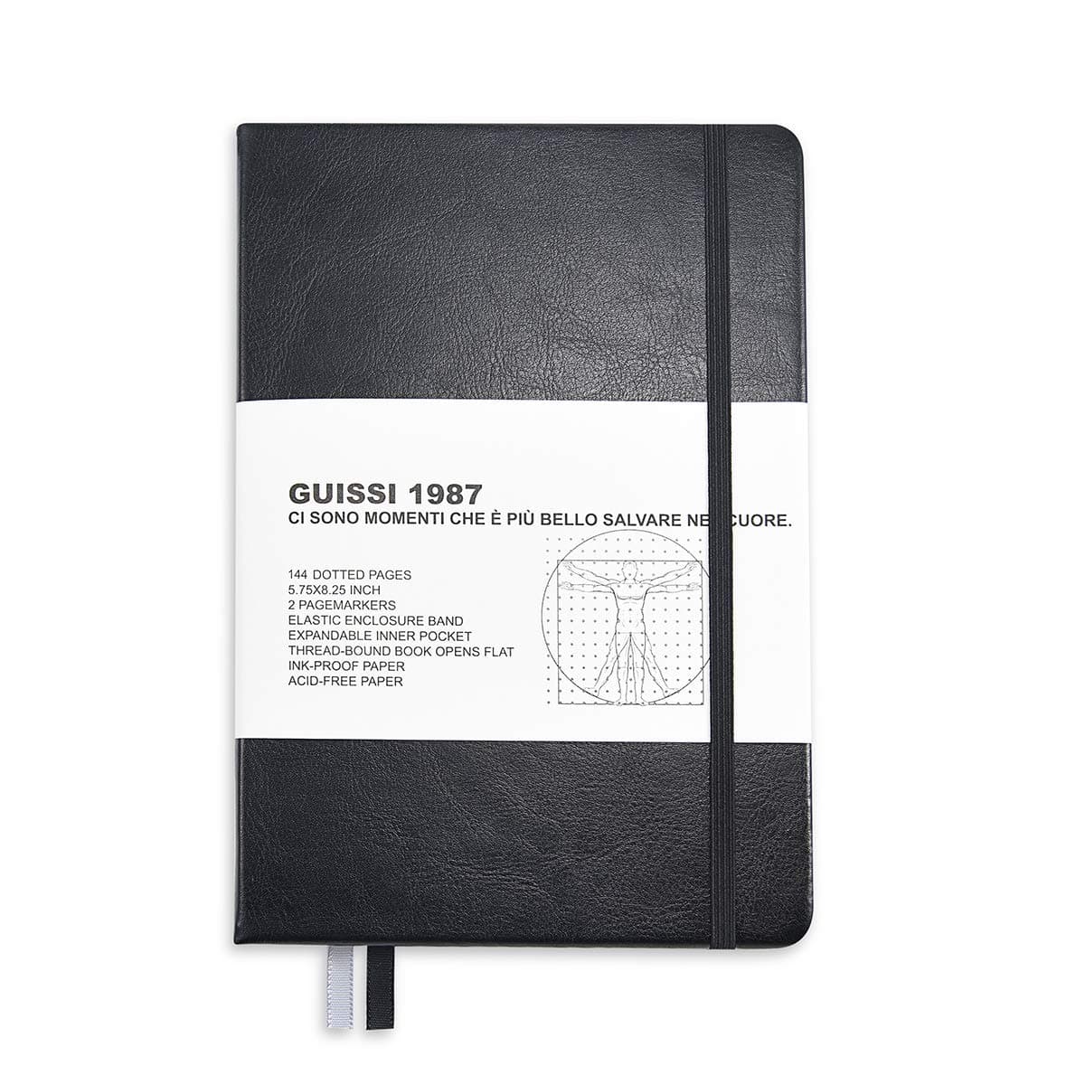 Guissi Classic Dotted Grid Bullet Notebook Journal Dot HardCover A5 Thick Acid-Free Paper with Inner Pocket Leather Office School Supplies 144 Pages