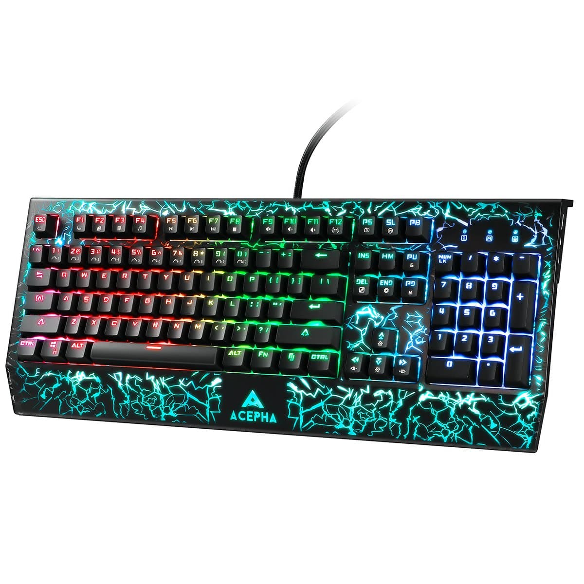 Mechanical Gaming Keyboard with Blue Switch, Full RGB Backlight, Anti-Ghosting, Ergonomic Design with Audio and USB Port, Black