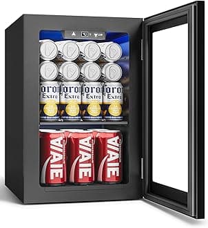 Feelfunn 24 Cans Beverage Refrigerator Cooler - Mini Fridge with Digital Temperature Control, Soda Wine Beer Drink Fridge - Small Refrigerator for Office Home Bedroom Dorm Bar, Black