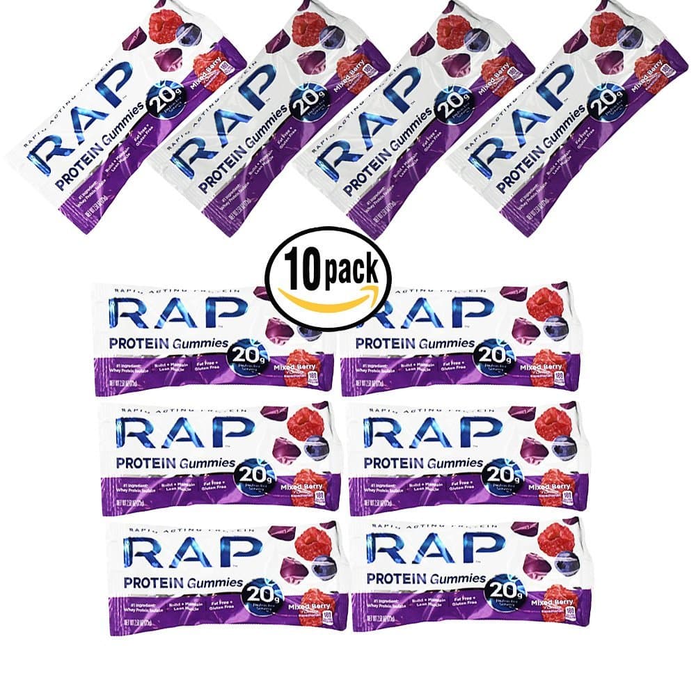 Rap Rapid Acting Protein Gummies Mixed Berry Flavor 10 pack Bundle 2.58oz ea