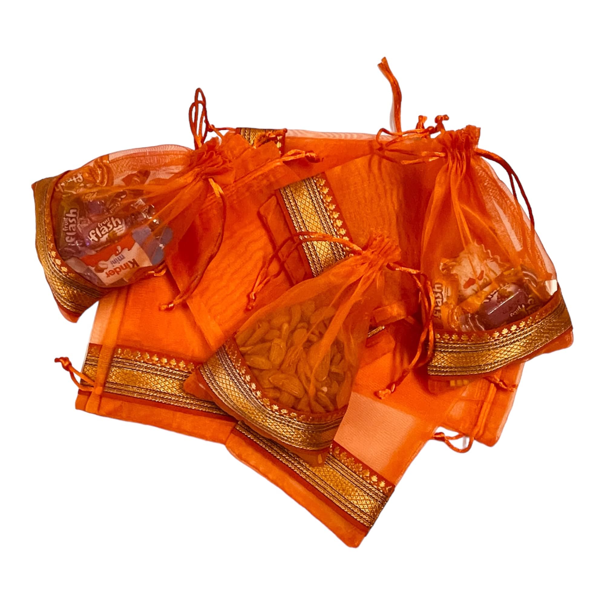 Kriwin Women's Tissue Drawstring Closure Small Size Gift Potli Bags Pouches(17.78 X 12.7 cm; Orange)