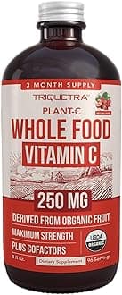 Organic Vitamin C Liquid - 250 mg | Whole Food Vitamin C Supplement from Fruit Plus Absorption Cofactors, Rutin & Citrus Bioflavonoids - Immune & Antioxidant Support, Total Health (96 Servings)