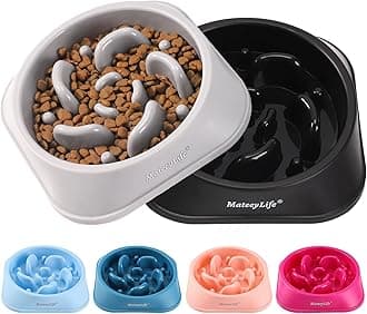MateeyLife Slow Feeder Dog Bowls 2PCS, Anti-Choking Puzzle Dog Food Bowls, Anti-Slip Interactive Feeding Slow Down Eating, Bloat Stop Maze Dishes for Medium Large Breeds Gray&Black