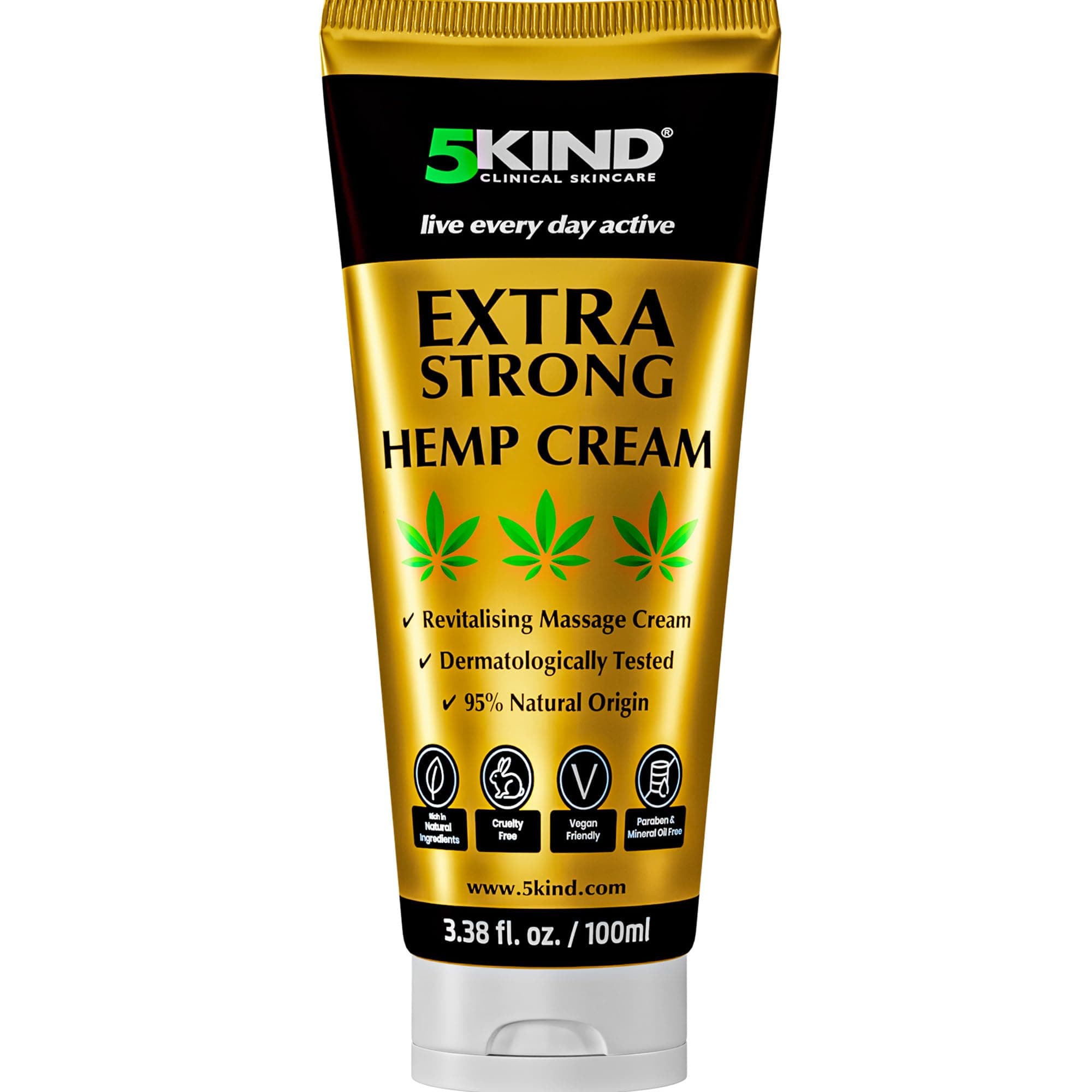 5kind Extra Strong Hemp Cream 3.4 fl oz - Maximum Strength - Natural Topical Cream - Muscle Rub for Lower Back, Joints, Neck, Knees, Shoulders