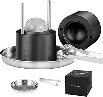 VEVOR Ice Ball Press, 2.4" Ice Ball Maker, Aircraft Al Alloy Ice Ball Press Kit for 60mm Ice Sphere, Ice Press with Tong and Drip Tray, for Whiskey, Cocktail, Bourbon, Scot on Party & Holiday, Black