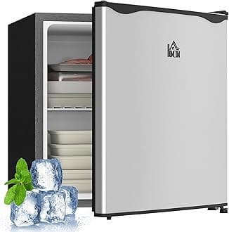 HOMCOM Mini Freezer Countertop, 1.1 Cu.Ft Compact Upright Freezer with Removable Shelves, Reversible Door for Home, Dorm, Apartment and Office, Silver