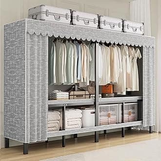 Heavy Duty Portable Closet with Cover 1200Ibs Foldable Covered Clothes Rack for Hanging Clothes Armoire Wardrobe Closet System Freestanding Coat Storage Garment Racks (150cm/59in（Hazy Gray）)