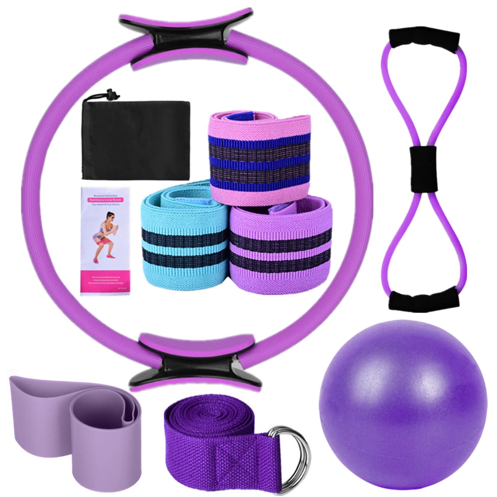 Eacam Pilates Ring Circle Set - Workout at Home Workout Equipment Women - Booty Bands Stretching Equipment Pilates Mini 25cm Exercise Ball Resistance Band for Legs Arms and Thighs