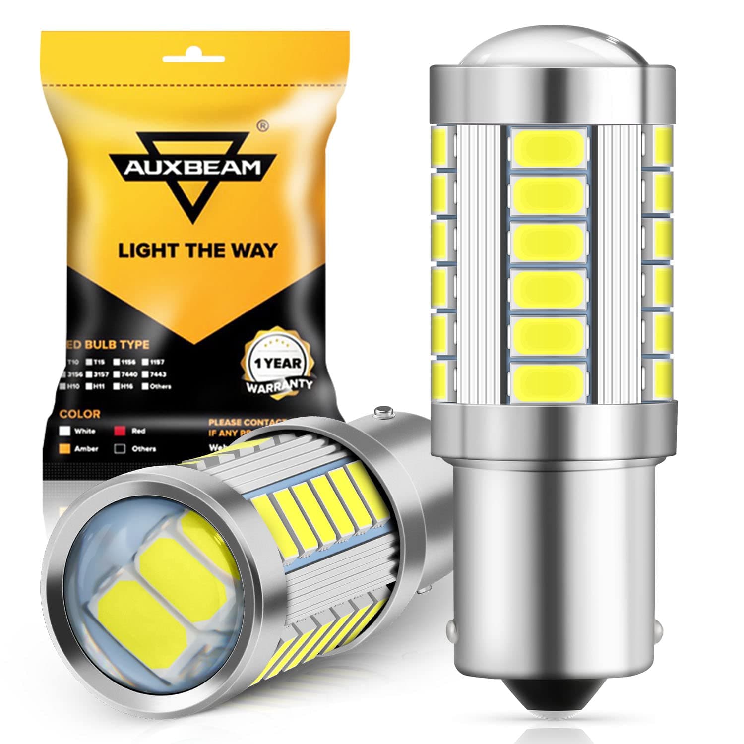 Auxbeam 1156 LED Bulbs for Backup Reverse Lights, Super Bright 6500K White P21W BA15S Bulbs for Car, 3030 33-SMD Chipsets Bulb with Projector, Pack of 2 (May Need Resistors)
