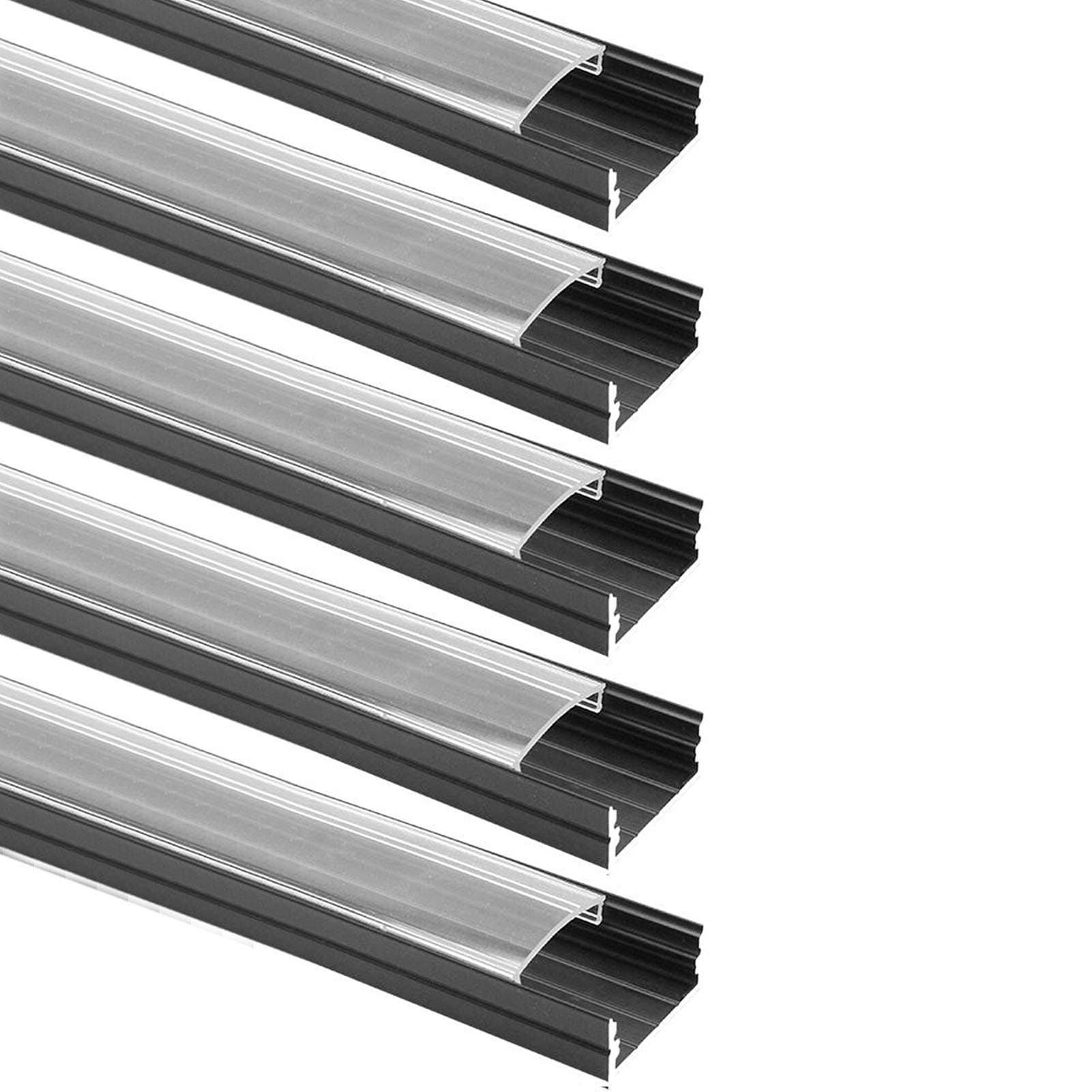 LightingWill 30-Pack U-Shape LED Aluminum Extrusion 6.56ft/2M Anodized Black Channel for <20mm Width SMD3528 5050 LED Strips Installation with Clear Cover, End Caps and Mounting Clips U04B30