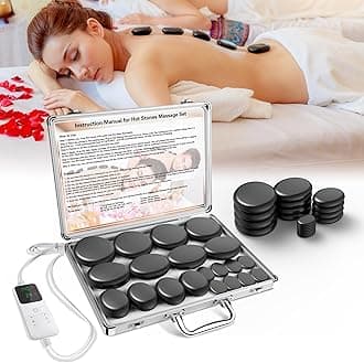 AICNLY Hot Stones Massage Set with Temperature Adjustment-20 Pcs Basalt Hot Stones with Heater Kit, Professional Massage Tool for Spa-Lymphatic Drainage