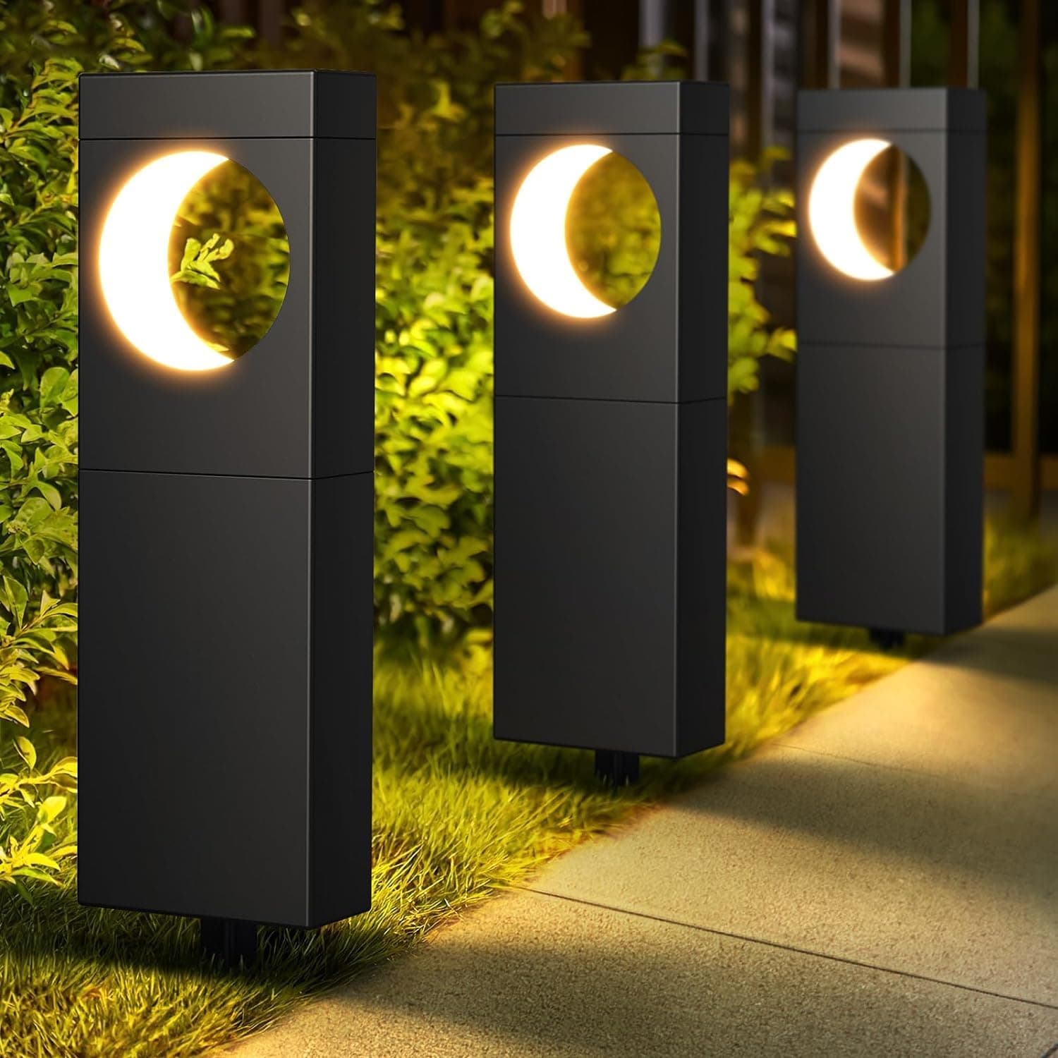 E-Kong Solar Outdoor Lights, 6 Pack Bright Solar Pathway Lights, Moon Shape Landscape Garden Lights Solar Powered Waterproof, Auto On/Off Outdoor Solar Lights for Yard Path Patio Pathway [Warm White]
