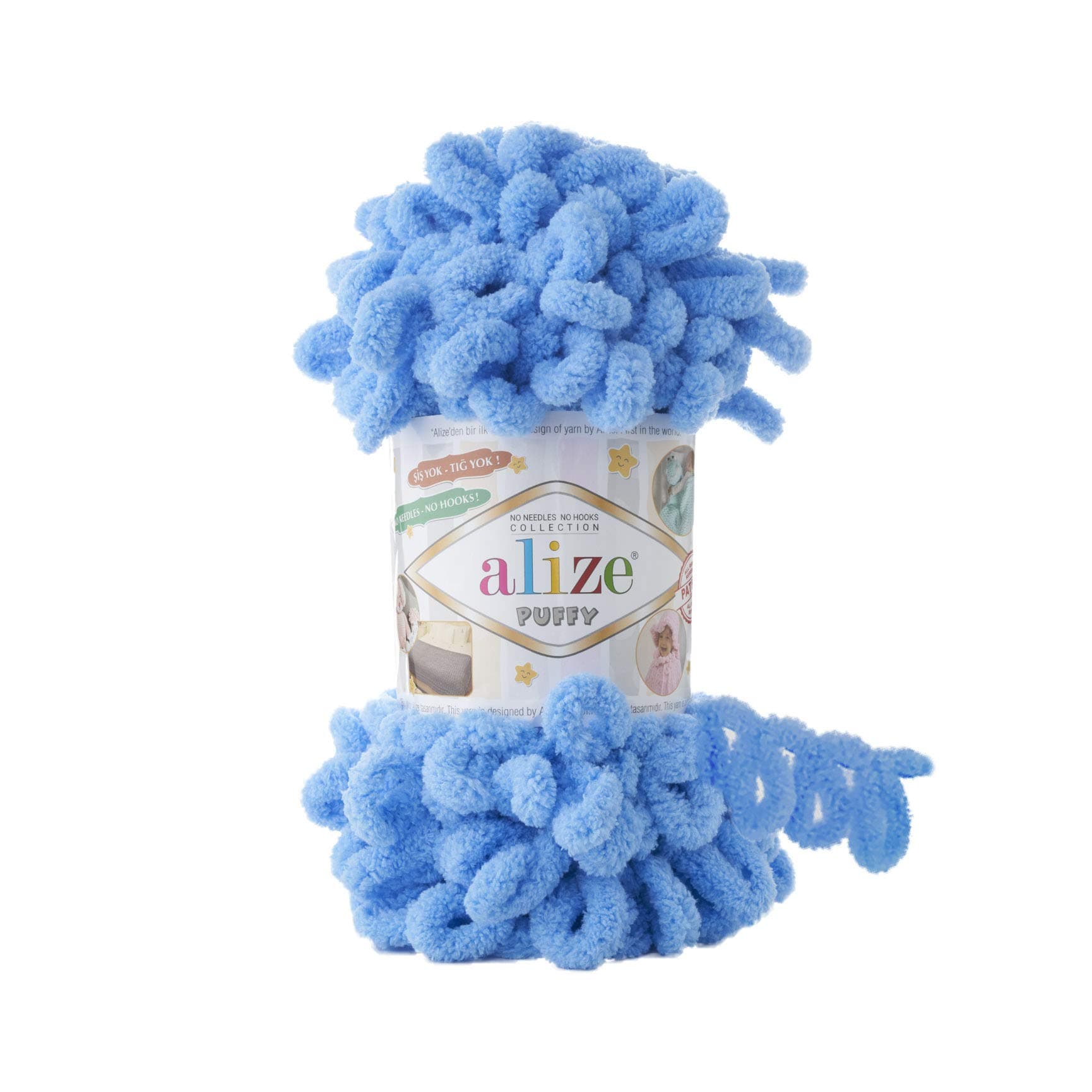 Alize Puffy Knitting Yarn 100 g, Patented Innovation, Loop Knitting without Needles, Colour: 289 Sky Blue
