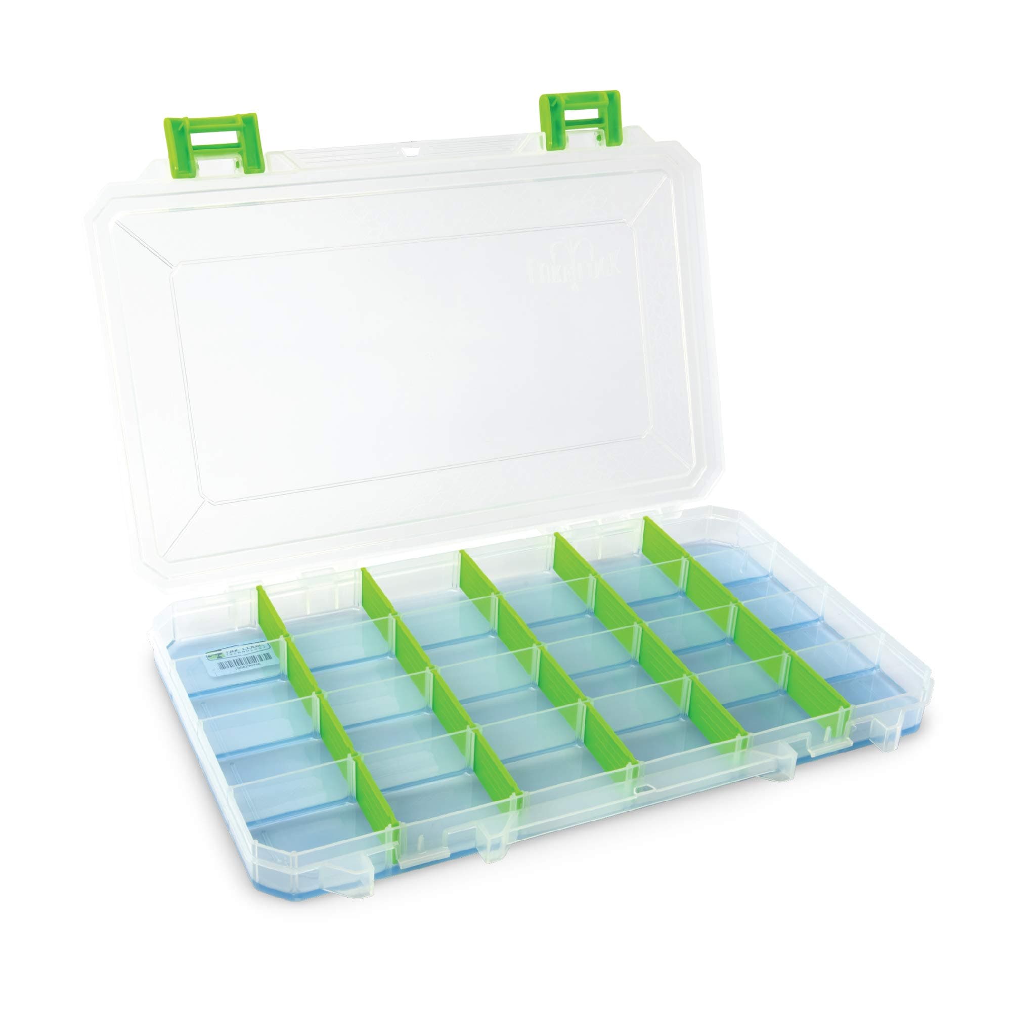 Lure LockLL1T-4101 Large Thin Box - 4 Cavity w/Ocean Blue Tak Logic Liner, Clear w/Green Accent