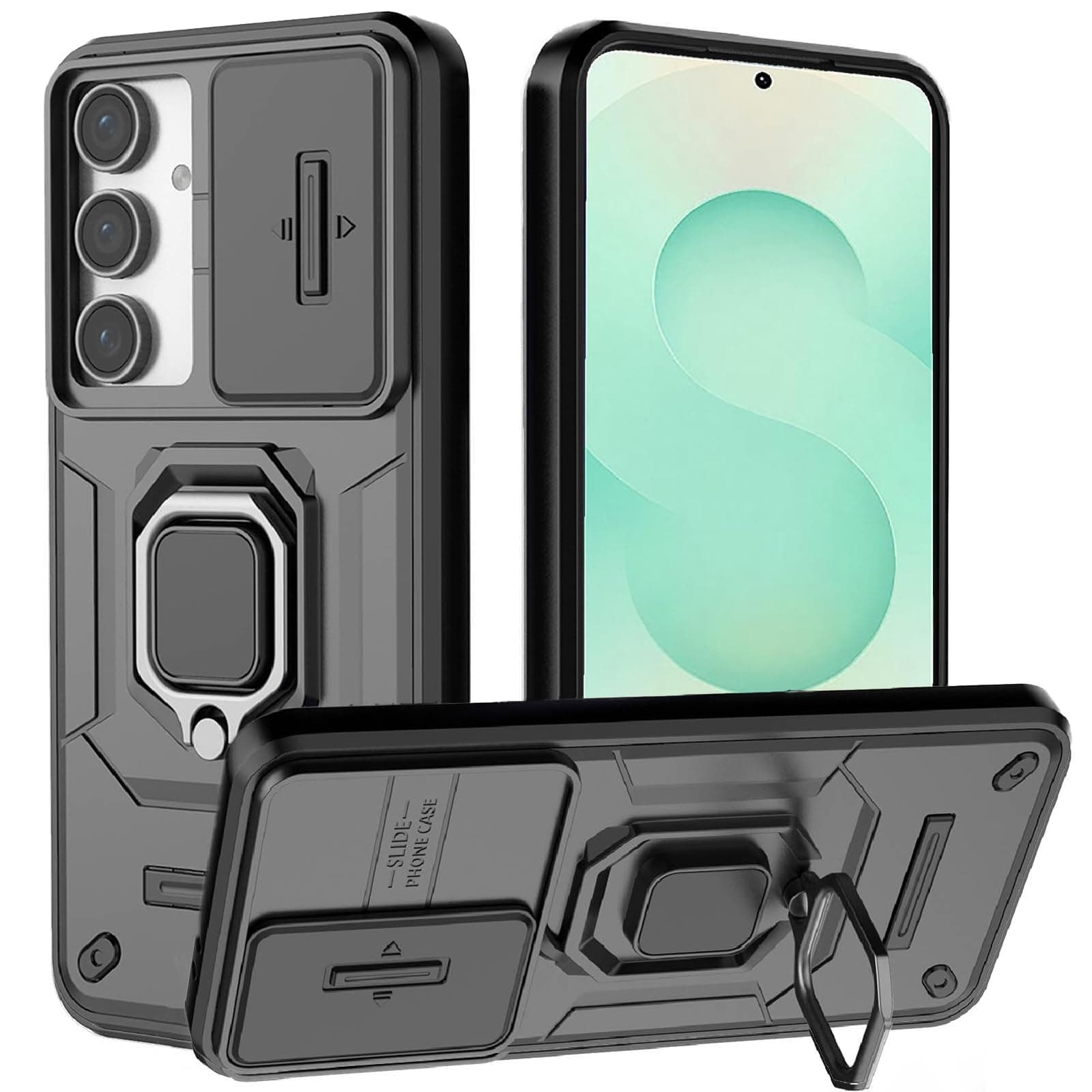 for Samsung S25 Plus Case,for Samsung Galaxy S25 Plus Case with[Sliding Camera Cover][360° Rotate Ring Kickstand]Heavy Duty Protective Shockproof Phone Case for Samsung S25 Plus Cover,Black