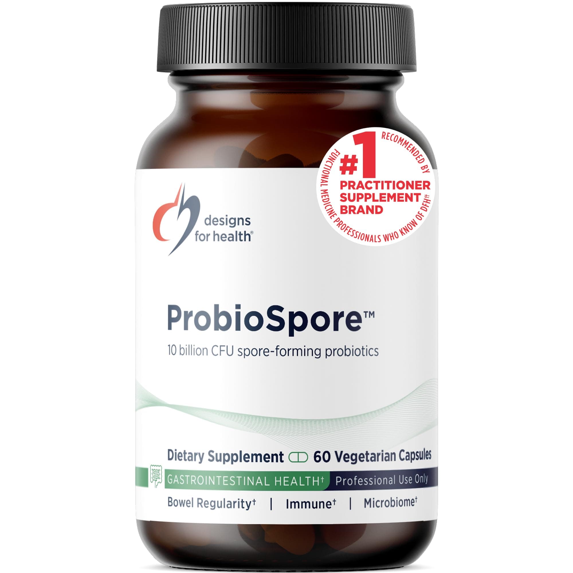 Designs for Health ProbioSpore - Powerful Spore Based Probiotic, Soil-Based Probiotics Supplement - Shelf Stable Gut + Immune Support, Non-GMO + Dairy Free (60 Capsules)