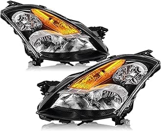 4-Door Halogen Headlight Assembly Pair Compatible with 2007 2008 2009 Nissan Altima Sedan Driver and Passenger Side Black Housing