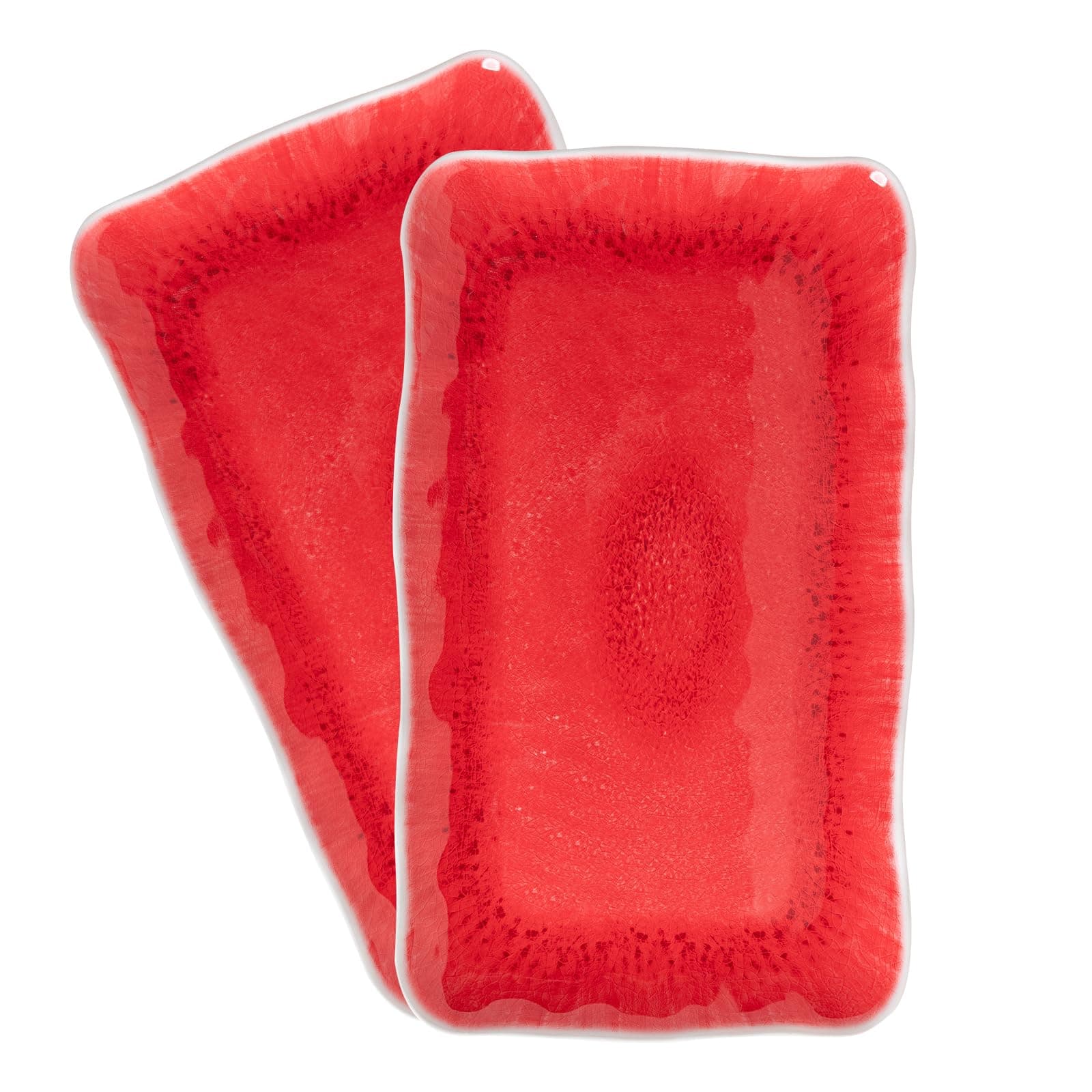 ZAROCRUS 17” x 10” Rectangular Platter, 2 Piece Red Melamine Serving Platters and Serving Trays Set for Serving Food on Christmas, Mother's Day, Parties, Gatherings, Dishwasher Safe