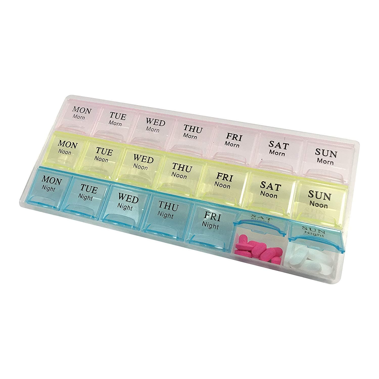 Weekly Pill Organizer, Three-Times-a-Day, 1 Pill Organizer - 3-per-Day Pill Dispenser - 21 Compartments Pill Organizer Box - 7-Day AM/PM for Pills