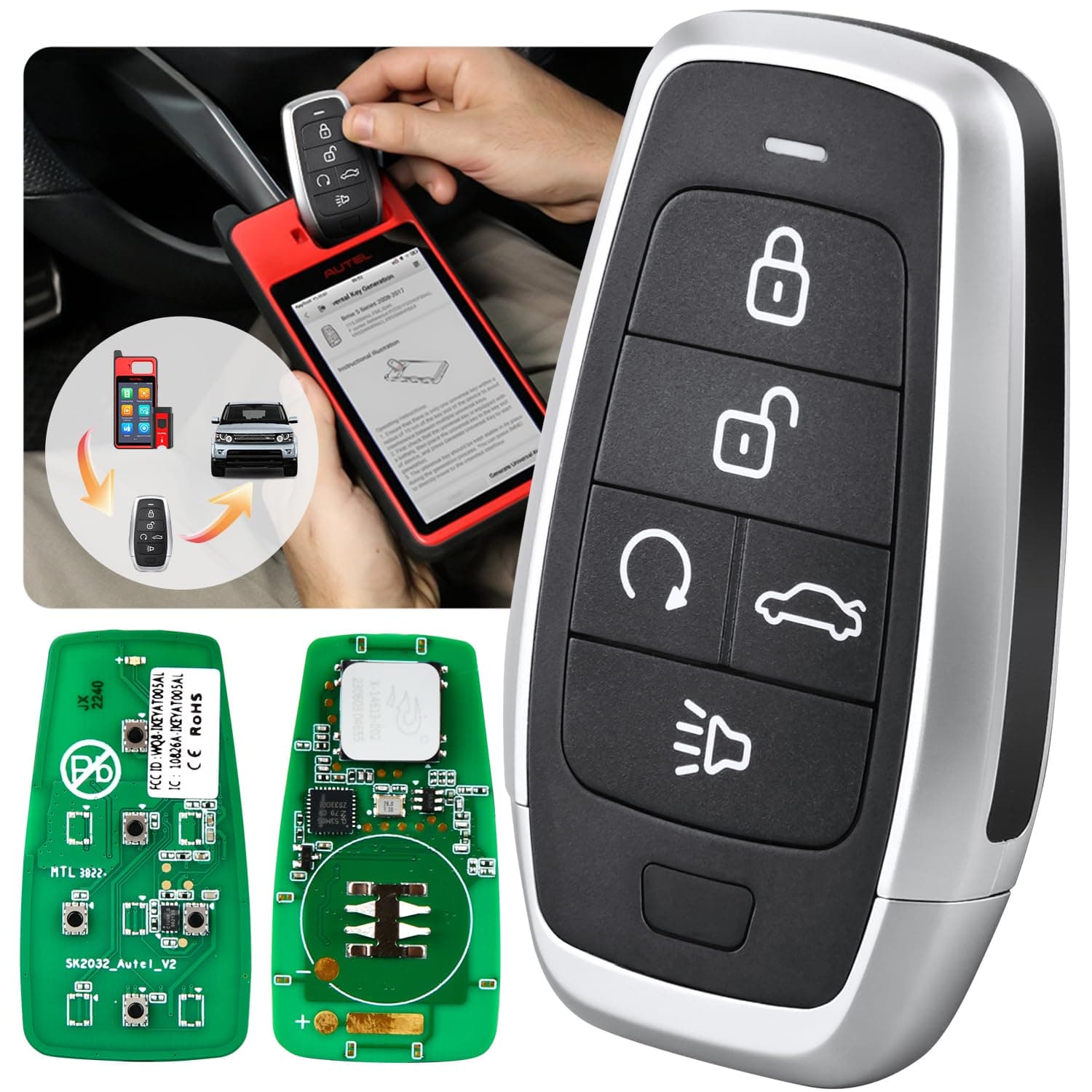 Autel MaxiIM Blank Key, IKEYAT005BL, Programmable Universal Remote Fob Replacement, 5-Button, OE-Quality, OBD Learning for 700+ Cars, Dual-Band, 130FT Remote, Multi-Frequency, Work w/ KM100 Scan Tool