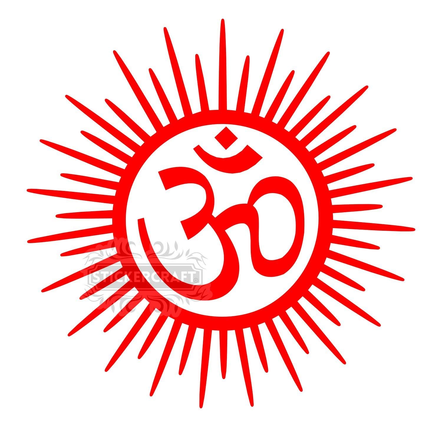 Stickercraft 'Surya Om' Decorative Sticker for Wall/Door/Car/Window/Glass/Bedroom/Living Room (Red Glossy Vinyl, 10 x 10 Inch)