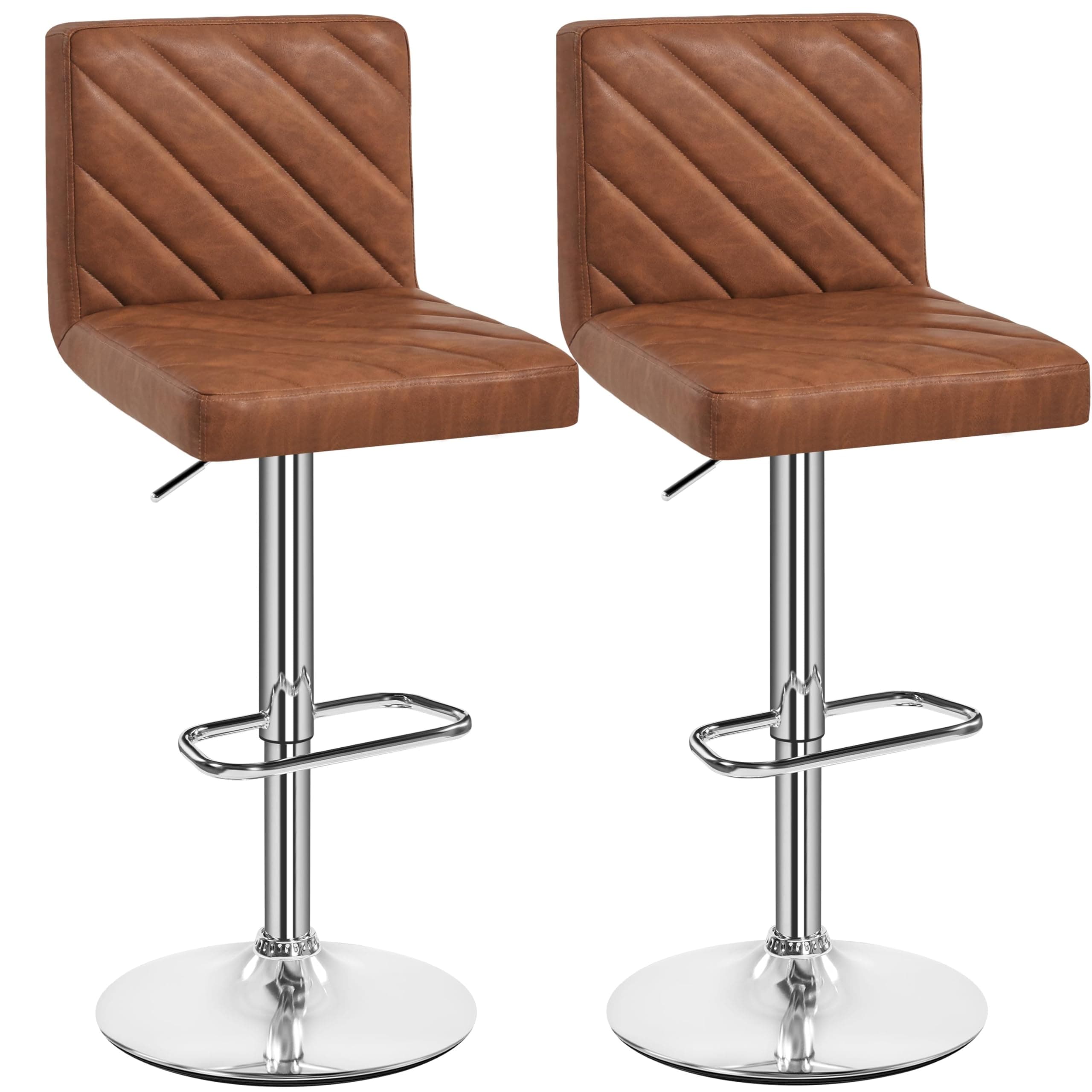 Yaheetech Barstools Set of 2, Height Adjustable Swivel Bar Stools, Breakfast Bar Chair with Backrest and Footrest for Home Kitchen, Retro Brown
