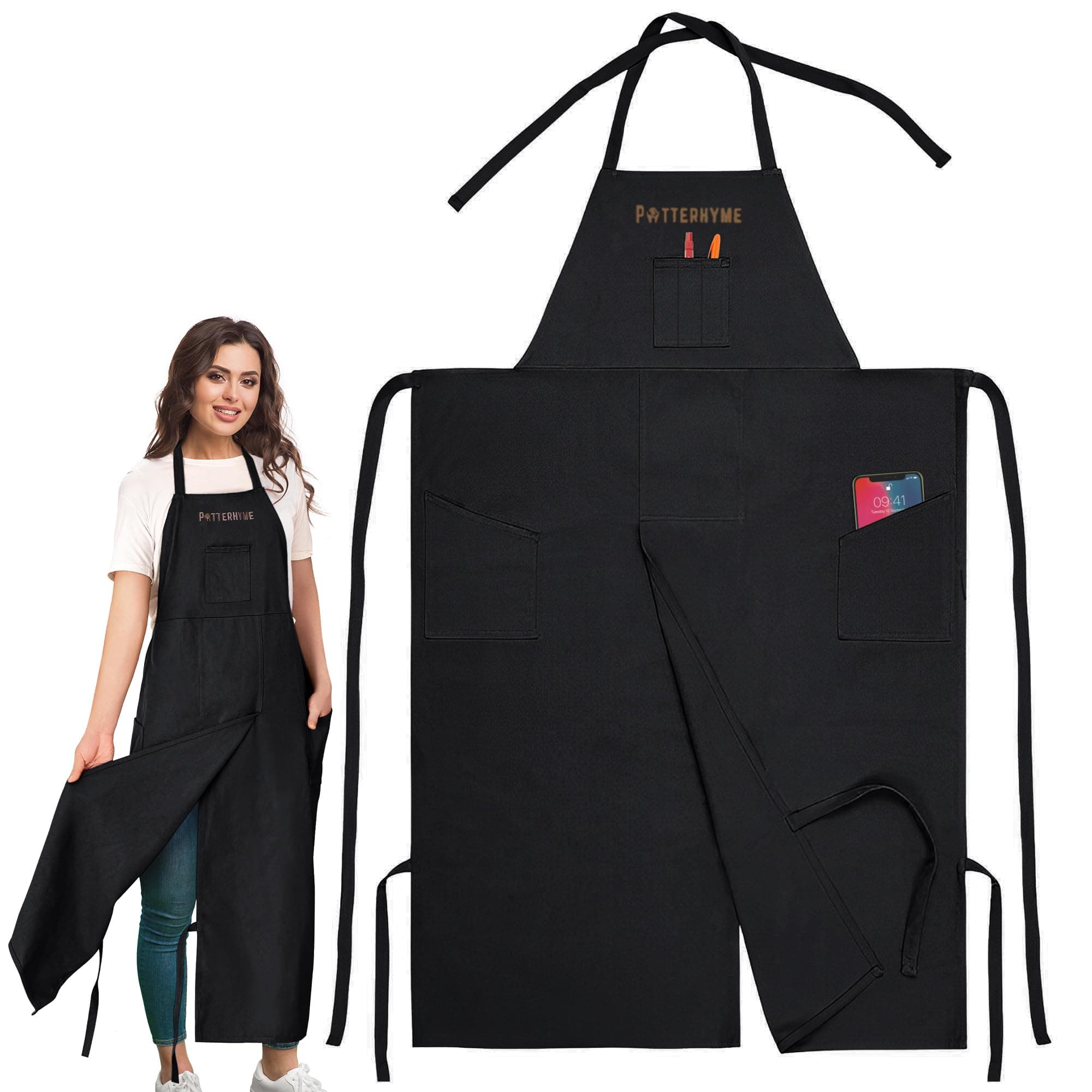 Full Coverage Pottery Apron Split Leg - 100% Cotton Canvas Potter's & Ceramics Aprons with Pockets for Women & Men