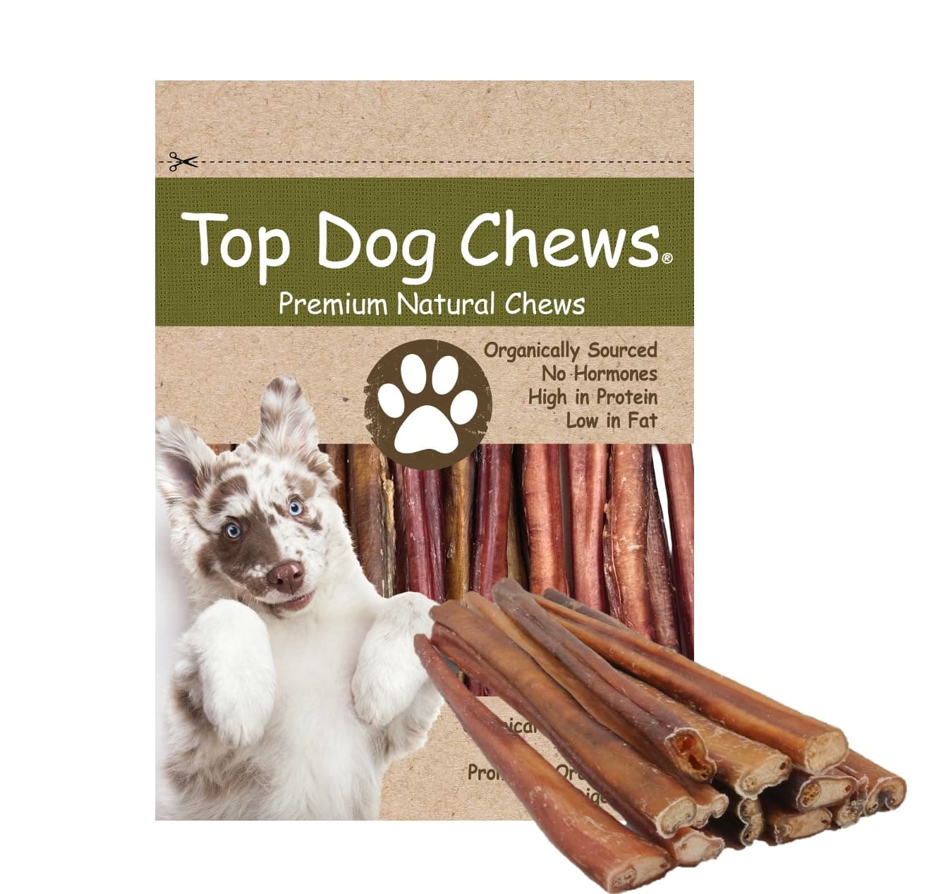 Top Dog Chews - 12 Inch Standard 12 Pack Bully Sticks, Long Lasting, 100% Natural Beef, Free Range Grass Fed, High Protein, Supports Dental Health Dog Treat, 12 Pack