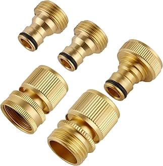Quick Connect Hose Fittings, Garden Hose Quick Connect Kit, Solid Brass Standard 3/4 Inch GHT Thread Fitting No-Leak Water Hose Female and Male Adapter (5 pc Connect Set)