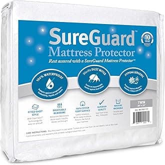 SureGuard Twin Size Mattress Protector - 100% Waterproof, Hypoallergenic - Premium Fitted Cotton Terry Cover White
