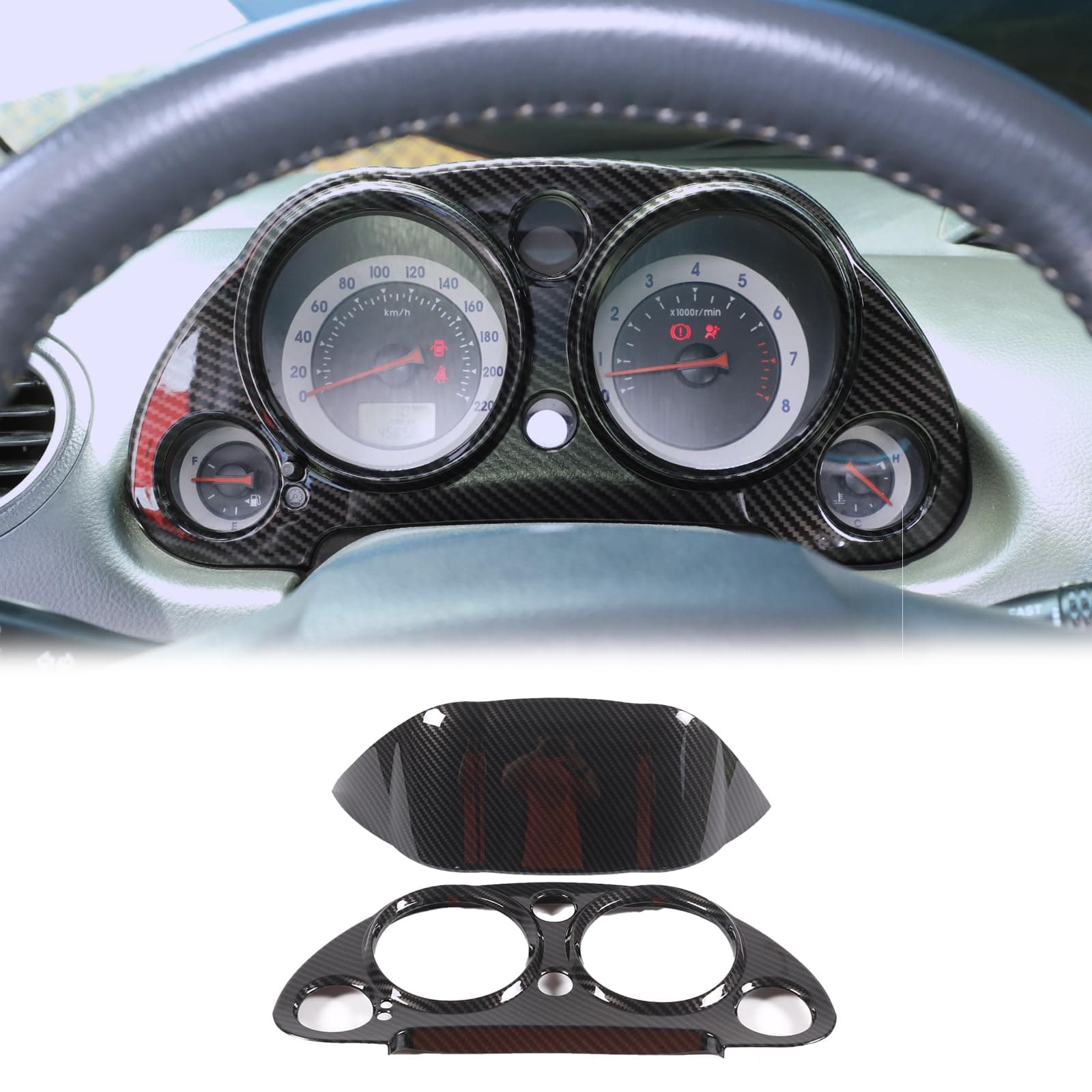 Dashboard Display Panel Frame Trim for Mitsubishi Eclipse 2006-2011，2PCS Center Console Instrument Display Panel Protective Cover Accessories ABS Material (Carbon Fiber Pattern)