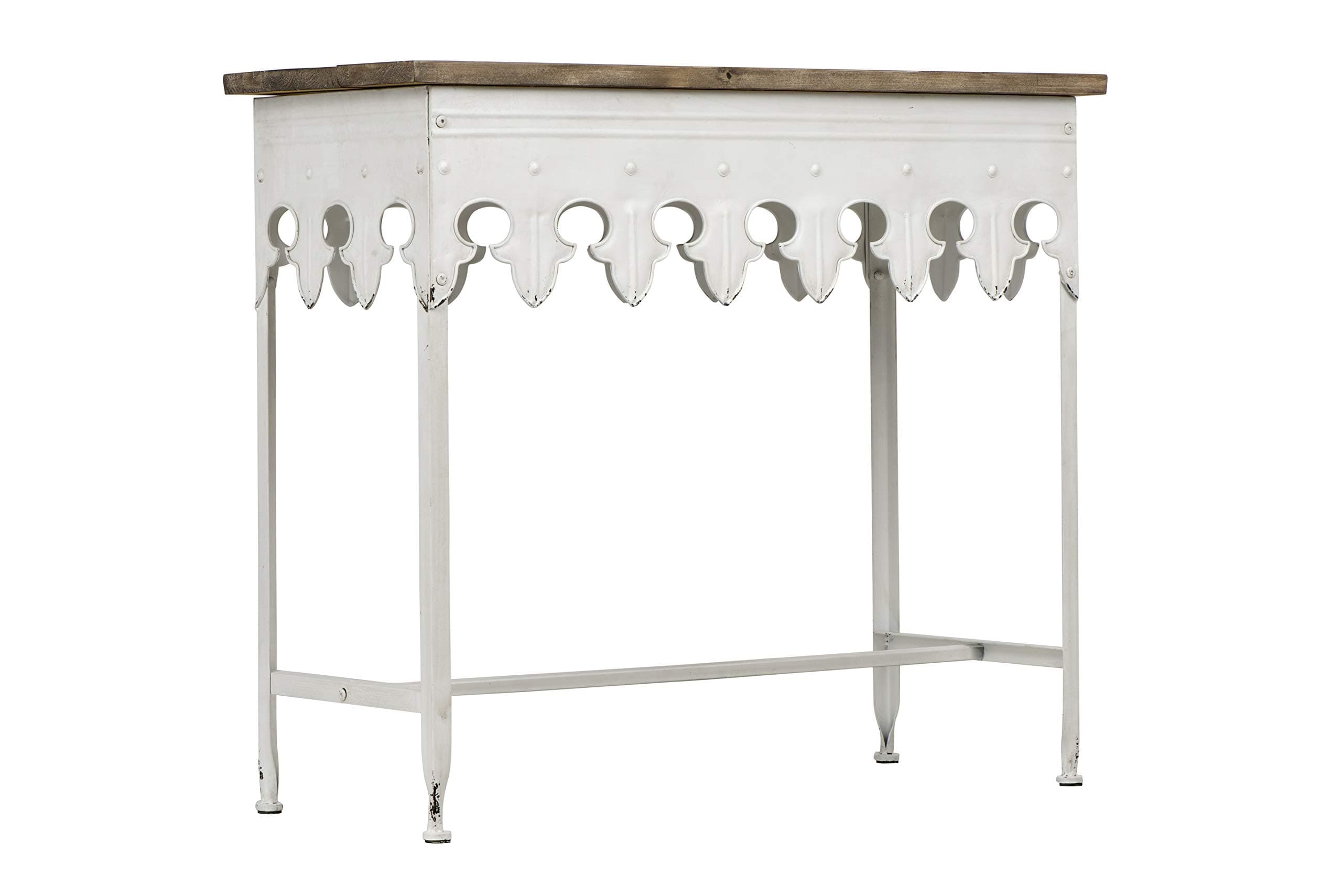 Creative Co-Op Rustic Farmhouse Metal Console Sofa Table with Solid Wood Top, White